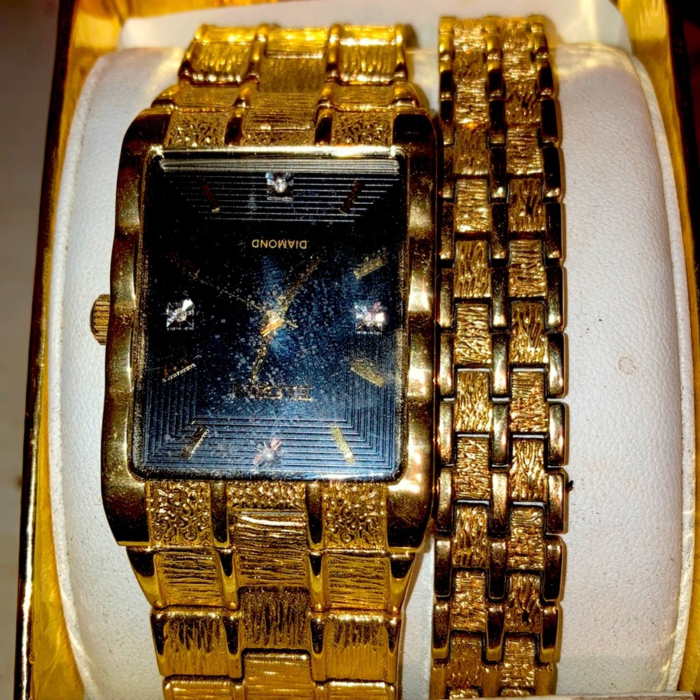 Elgin Men's Textured Watch and Bracelet Set